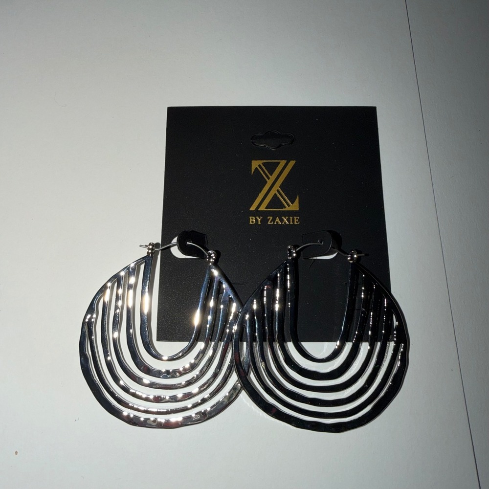 ZAXIE Silver Tone Large Open Hoop Earrings Statement Dangle Flair